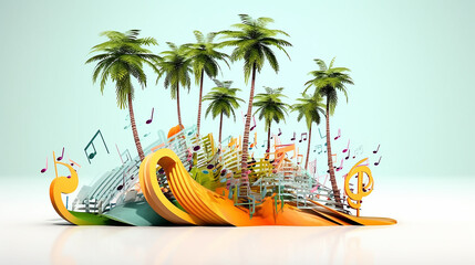 Wall Mural - palm trees music notes background abstract summer audio concert.