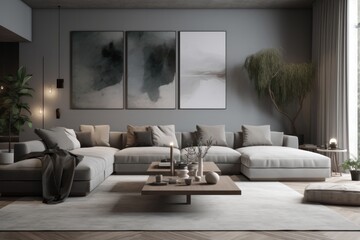 Sticker - contemporary home interior design concept living room area casual lifestyle decorate monotone colour scheme modern style material finishing house beautiful background,ai generate