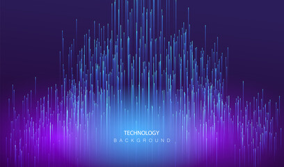 Futuristic technology particle lines explosion glowing abstract background. Neon stream blue design. Cyber light technology and science vector.
