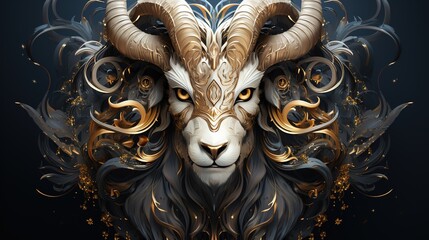 astrological sign of the zodiac capricorn in a golden minimalist style on a white plain background. 