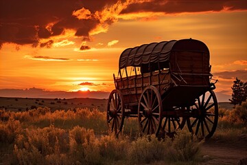 Wall Mural - A horse and wagon on a trail in the old West. Great for stories on cowboy movies, Old West, frontier spirit, pioneers, gold rush and more. 