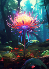 Wall Mural - Glowing flower in magic forest