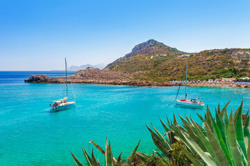 Wall Mural - Sea view and beach in Ladiko bay, Rhodes island, Greece, Europe