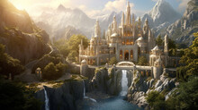 The Ethereal City Of Rivendell Nestled Wallpaper.Generative Ai Content