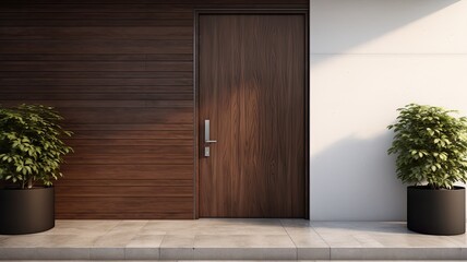 Wall Mural - What better way to enter your perfect home than through a modern clear wooden door. Generative AI Technology 