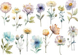 Fototapeta Sypialnia - Vector watercolor painted flower. Hand drawn flower design elements isolated on white background.