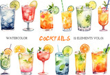 Fototapeta Sypialnia - Vector watercolor painted cocktails clipart. Hand drawn design elements isolated on white background.