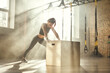 © Friends Stock - Professional sport. Young beautiful athletic woman in sportswear doing push-up at gym