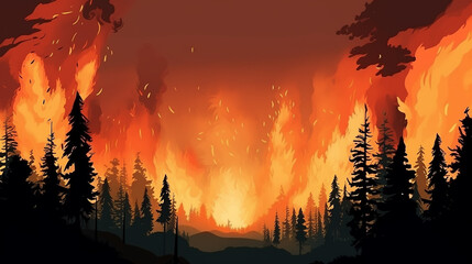 Wall Mural - forest fire landscape global warming catastrophe apocalypse nature. climate change. Generative AI