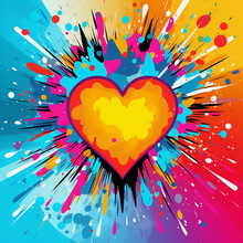 Abstract Colorful Heart Background With Splashes. Generative AI Technology