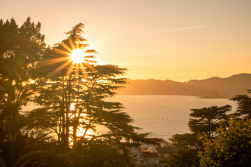 Wall Mural - Landscape of Vigo from the Castro  at sunset