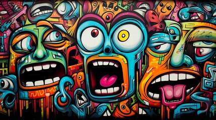 Wall Mural - Graffiti art of faces made with Ai generative technology