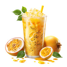 Closeup Glass Of Passionfruit Drink. Perfect For Drink Catalog