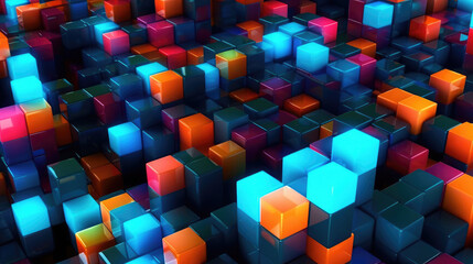 Poster - Abstract Wallpaper Background in Colorful Squares extreme closeup. Generative AI