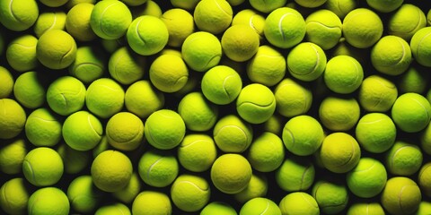 Wall Mural - Background of green and yellow colored tennis balls banner. Generative AI.