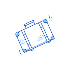 Poster - Luggage suitcase doodle. Hand drawn sketch doodle style luggage suitcase. Blue pen line stroke isolated element. Travel, trip concept. Vector illustration.