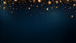 Christmas and New Year festive background. Golden stars and gilded ribbons on dark blue background with copy space for text. The concept of Christmas and New Year holidays