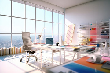 Poster - White Modern Office Interior extreme closeup. Generative AI