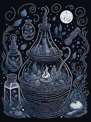 Immerse in Fantasy: Magic Potions and Spells Coloring Page for Children