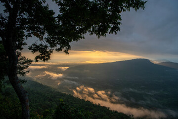 Beautiful Sunrise and mist  Pha Mor E Daeng  at  Khao Phra Wihan National Park, Sisaket province,Thailand.