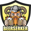 funny viking berserker with beer, logo design