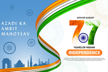 creative illustration of tricolor banner with indian flag for 77th independence day of india on 15th