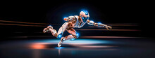 Sports Robot, Energy And Speed Of Movement To Reach The Goal, Banner Made With Generative AI