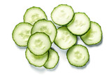 Fototapeta  - Savor the Freshness: Abundance of Cucumber Slices on Clean White Surface. Generative AI