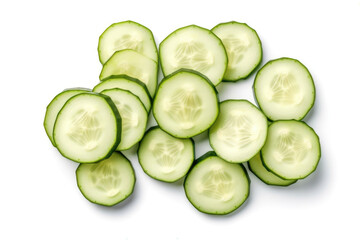 Wall Mural - Savor the Freshness: Abundance of Cucumber Slices on Clean White Surface. Generative AI