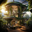 A treehouse home office in a futuristic forest - inspirational office