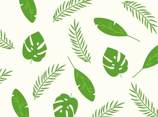 exotic tropical leaves collection Rhopalostylis Rhapis Areca Schefflera fern Hawaiian plants pattern Realistic illustration