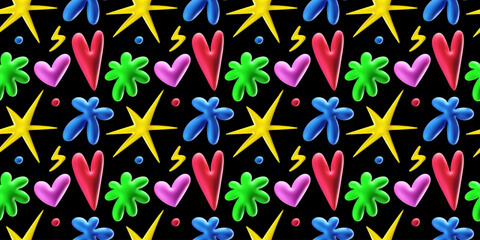 Abstract pattern colorful 3D cartoon inflated shapes. Minimalistic objects multicolored for decoration. Vector set of elements