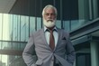 © VK Studio - Pensive elderly businessman, financial director looking away outdoors in the city. Generative AI