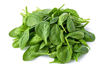Wall Mural - Fresh spinach leaves on a white background: Crisp and Nutritious: Fresh Harvest of Spinach Leaves on White Surface. Generative AI 