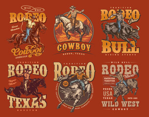 Cowboy rodeo set flyers colorful