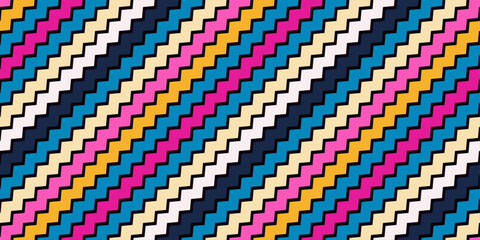 Leinwandbilder - Colored ladder of zigzag stripes. Diagonal striped pattern. For print and interior, wallpaper and textiles. Bright pink and blue colors, diagonal angular staircase.