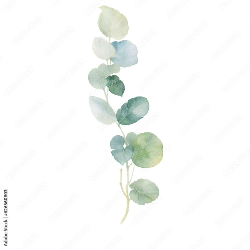 Watercolor Eucalyptus Clipart Set - Baby Blue & Greenery - Individual ...