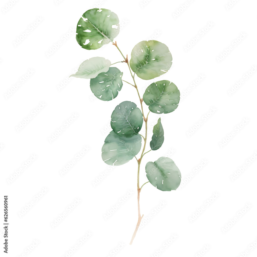 Watercolor Eucalyptus Clipart Set - Baby Blue & Greenery - Individual ...