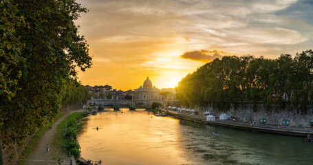 Wall Mural - St. Peter's basilica at sunset in Rome, Italy