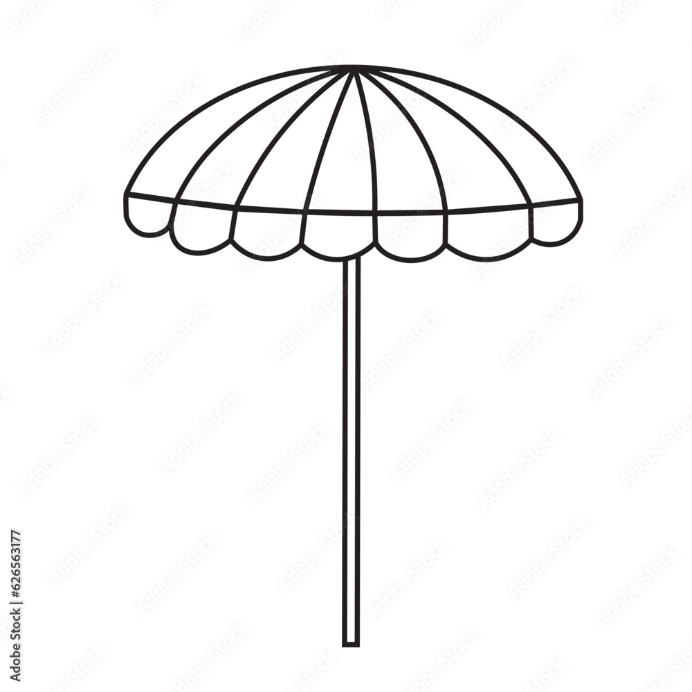 Outline Beach Umbrella Design Isolated on White Background. Vector Flat ...