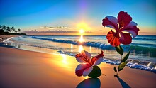 Photo Of A Couple Of Flowers On A Sandy Beach
