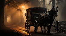 A Cab A Horse Drawn Carriage In The Night Fog Detective Old Europe