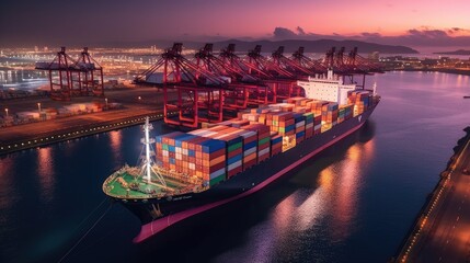 Aerial View of Container Cargo Ship at the pier. Generative Ai