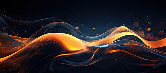 Orange and blue paint on a black background, in the style of flowing forms, ethereal illustrations - AI Generated