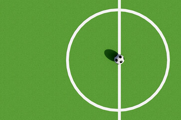 Top view of Soccer ball, Football , on football field line, Colorful graphic style, 3D render