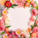 Fototapeta Tulipany - Photo frame of flowers. Wedding concept with flowers. For the design of greeting cards or invitations.
