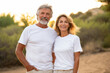 Leinwandbild Motiv Old mature couple with matching Mockup White t-shirt Mockup , happy lovely man and woman