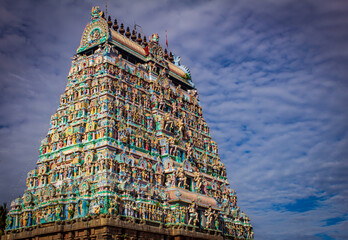 Temple tower of Thillai Nataraja Temple, also referred as the Chidambaram Nataraja Temple, is a Hindu temple dedicated to Nataraja, the form of Shiva as the lord of dance