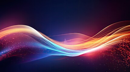 Abstract futuristic background with gold red blue glowing neon moving high speed wave lines and bokeh lights.
