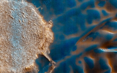 Wall Mural - planet mars exploration. giant ripples on the soil of the exoplanet. digital enhancement of an image